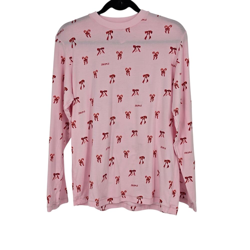 NWOT Skims Candy Cane Bow Limited Edition Boyfriend Long Sleeve Cotton Top Sz S